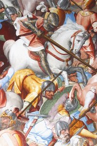 Escena de batalla, (detalle) de los frescos en el Salón de las Batallas de Jean Le and workshop Noir