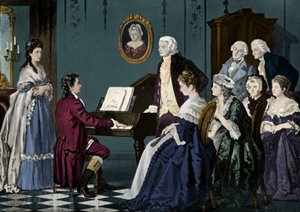 Beethoven toca en casa de Wolfgang Amadeus Mozart de Unbekannter Künstler
