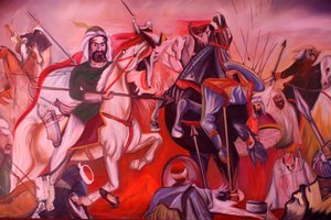 Tekke Bektachi (Bektashi) en Gjakove, Kosovo. Pintura que representa la batalla de Kerbala. de Unbekannt