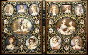 Encuadernación con veinticuatro miniaturas de retratos, del libro "Trajes característicos franceses" de Richard Brinsley Peake, 1816 de Unbekannt