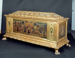 Cassone con paneles que representan La Continencia de Escipión y alegorías de la Fortaleza y la Prudencia, atribuido al taller de Apollonio di Giovanni, c.1460-65 de Unbekannt