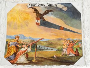 Fresco del techo de la nave de la iglesia de Santa Catalina, representaciones alegóricas de las victorias del emperador Leopoldo I sobre los otomanos, Mausoleo de los Habsburgo, Graz, Estiria, Austria, Europa (foto)