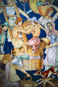 Panel de azulejos de cerámica que representa la cosecha, Vietri sul Mare, Campania, Italia, (detalle)