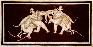 Patio de Chittra Shala con virtuosas pinturas finas, Fuerte de Taragarh, Bundi, Bundi, Rajastán, India, Asia (foto)