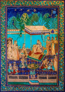 Patio de Chittra Shala con virtuosas pinturas finas, Fuerte de Taragarh, Bundi, Bundi, Rajastán, India, Asia (foto)