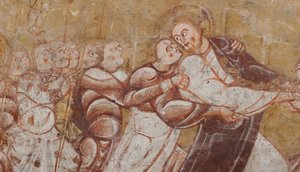 Iglesia (Église Saint-Martin). Interior. Pinturas murales (fresco). Pared norte del coro. Detalle. Arresto de Cristo. Siglo XII. de Unbekannt