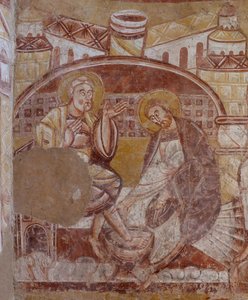 Iglesia (Église Saint-Martin). Interior. Pinturas murales (fresco). Pared norte del coro. (detalle). Lavado de pies. Siglo XII. de Unbekannt