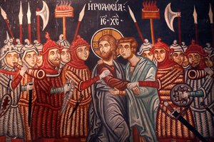 Iglesia del Arcángel Miguel. Fresco de la detención de Jesucristo, Pedoulas, Chipre de Unbekannt