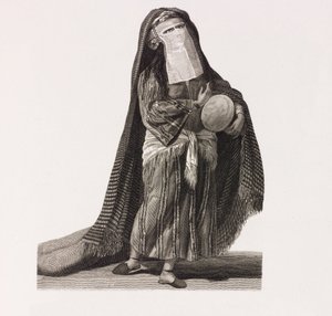Ilustración de cerca de una mujer en un vestido de seda rojo
