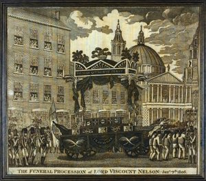 Pañuelo conmemorativo con la leyenda "Cortejo fúnebre de Lord Vizconde Horatio Nelson (1758-1805), 9 de enero".