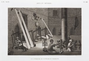 Algodón y seda, taller de tejedores, Egipto, c. 1798 de Unbekannt