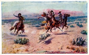 Vaqueros a caballo atando a un lobo de Unbekannter Künstler
