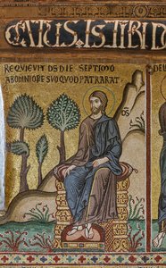 Ciclo de mosaicos sobre el Antiguo Testamento, ciclo de la Creación: "El descanso del Creador en el séptimo día", siglo XII, Capilla Palatina, Palacio Real o Palacio de los Normandos, Palermo, Sicilia, Italia (foto) de Unbekannter Künstler