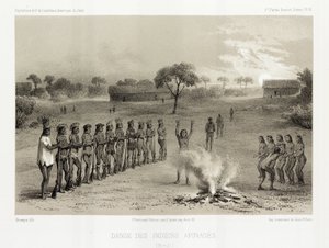 Danza de los indios Apinage, Brasil, c 1843-1847 de Unbekannt