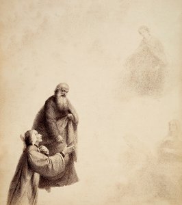 Dante, asistido por San Bernardo, ve a Beatriz sentada en un trono en medio de los bienaventurados, en un halo de luz. Ilustración del Canto XXXI del Paradiso de La Divina Comedia de Dante Alighieri. Obra de Francesco Scaramuzza dedicada al Ayuntamiento de