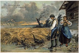 Líbranos del mal. Campesinos después de la tormenta. c.1900 (ilustración)