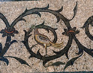 Detalle del piso de la Basílica cristiana temprana de Aquileia, Udine