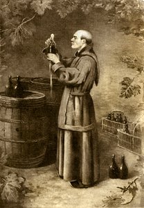 Dom Perignon descubriendo musgo en 1714 - principios del siglo XX (grabado)