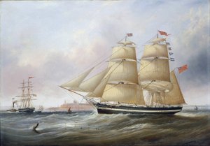 Doble retrato del barco "Mary Ann", representado en la desembocadura del río Tyne (o Tinea, Inglaterra). Óleo sobre lienzo de Unbekannter Künstler