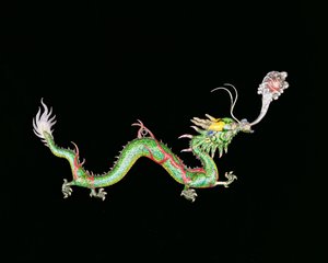 Dragón persiguiendo una perla llameante, detalle decorativo de la base de una jardinera de exportación china hecha por Chongwoo, finales del siglo XIX de Unbekannt