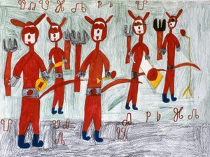 Dibujo de niños en Carnaval, Cayena, Guayana Francesa (foto)
