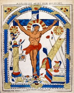 Ilustración holandesa del siglo XIX que muestra a Cristo crucificado. xilografía hacia 1850 de Unbekannter Künstler