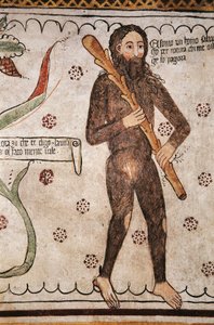 Soy un hombre salvaje por naturaleza, aquellos que me ofenden les infundiré miedo, fresco, Museo Homo Salvadego, Sacco, Cosio Valtellino, Lombardía, Italia