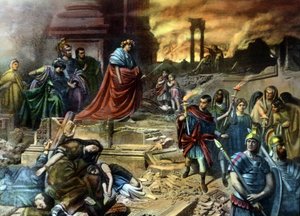 El emperador Nerón con su corte real tras el incendio de Roma en el año 64