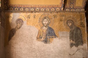 Europa-Asia, Turquía, Estambul, Museo Aya Sofya (537 AD, anteriormente mezquita e iglesia), panel de mosaico con Cristo, María y Juan el Bautista de Unbekannt
