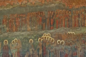 Europa, Rumanía, Bucarest, Catedral Patriarcal Ortodoxa (1656), fresco mural junto a la entrada de Unbekannt