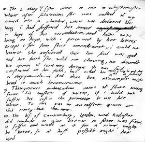 Extracto del diario del Rey Eduardo VI describiendo la visita de su hermana María a él en Westminster, sus intentos de persuadirla para que cambie su práctica religiosa y deje de asistir a la Misa Católica de Unbekannt