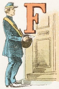 F - Cartero - grabado en: Alfabeto infantil. Ediciones Gordinne, hacia 1920.