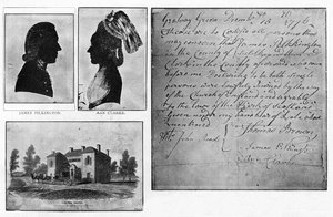 Facsímil de un certificado de matrimonio de Gretna Green con retratos de la pareja, James Pilkington y Ann Clarke, casados el 16 de diciembre de Unbekannt