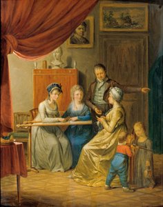 Familia con dos mujeres en el aro de bordar de Unbekannter Künstler