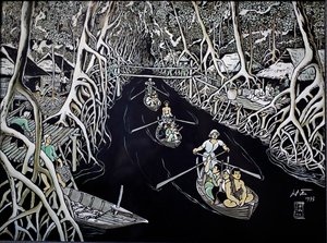 Museo de Bellas Artes, Guerrilleros de Ca Mau por Thai Ha, grabado en laca, Ciudad Ho Chi Minh, Vietnam, 2018 de Josef Eberz