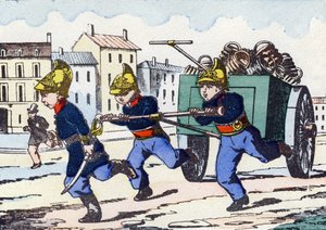 Bomberos. Grabado en "Alfabeto militar infantil". Imágenes de Pont-a-Mousson, circa 1890 de Unbekannt