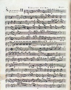 Primera página de la partitura para violín de la Sinfonía nº 2 de J Haydn de Unbekannter Künstler