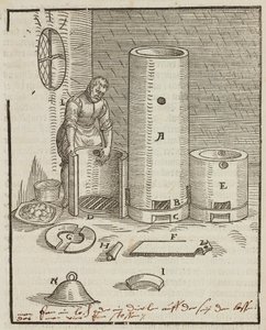Horno de preparación del líquido de separación de minerales de oro y plata - Grabado extraído de Descripción de los minerales y los principales métodos de explotación minera, de Lazarus Ecker de Unbekannt