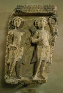Fragmento de una placa de bajorrelieve que representa a dos soldados, de Palmira, siglo II de Unbekannt