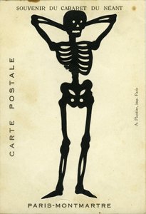 Francia, Île-de-France, París (75): Publicidad del cabaret du Neant de Montmartre representando un esqueleto decoupe de Unbekannter Künstler