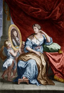 Françoise de Rochechouart de Mortemart marquesa de Montespan (1641-1707), dicha Athenais, amante del rey francés LuisXIV, grabado documento coloreado de Unbekannter Künstler