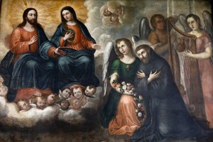 Museo Fray Pedro Gocial en el convento de San Francisco, Quito, Ecuador. Pintura que representa a Jesús y María apareciendo a San Francisco(fotografía) de Unbekannter Künstler
