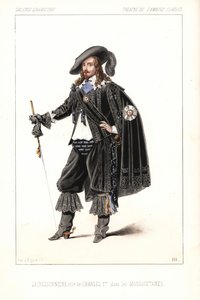 El actor francés Louis Lacressonniere como Rey Carlos I en Les Mousquetaires de Alexandre Dumas, Theatre de l