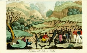 Exploradores franceses dibujando nativos en la isla de Ombai (Ombay), Indonesia de Unbekannt