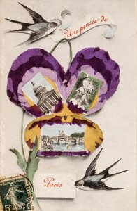 Tarjeta de felicitación francesa con elementos florales de Unbekannter Künstler