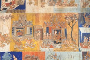 Frescos que adornan las paredes de Wat Bo con escenas del Reamker, Siem Reap, Camboya (foto) de Unbekannter Künstler