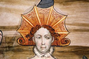 Frescos del Salón Baronial (siglo XV), (detalle), Castillo Della Manta, Manta (Cuneo), Piamonte, Italia de Benjamin Baud