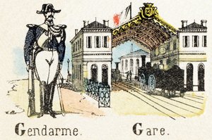 G - Gendarme Estación - Alfabeto - entretenimiento infantil - Imagen epinal, serie popular c.1890 (ilustración) de Unbekannt