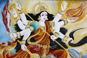 Diosa Durga derrotando al mal, Katmandú, Nepal