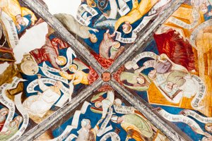 Fresco gótico; alabanza de la virtud; censura del vicio; con escritura; 10. claustro; Catedral; Brixen; Tirol del Sur; Italia; Europa de Unbekannt